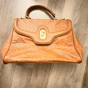 Aldo Caramel Ostrich-Embossed Satchel